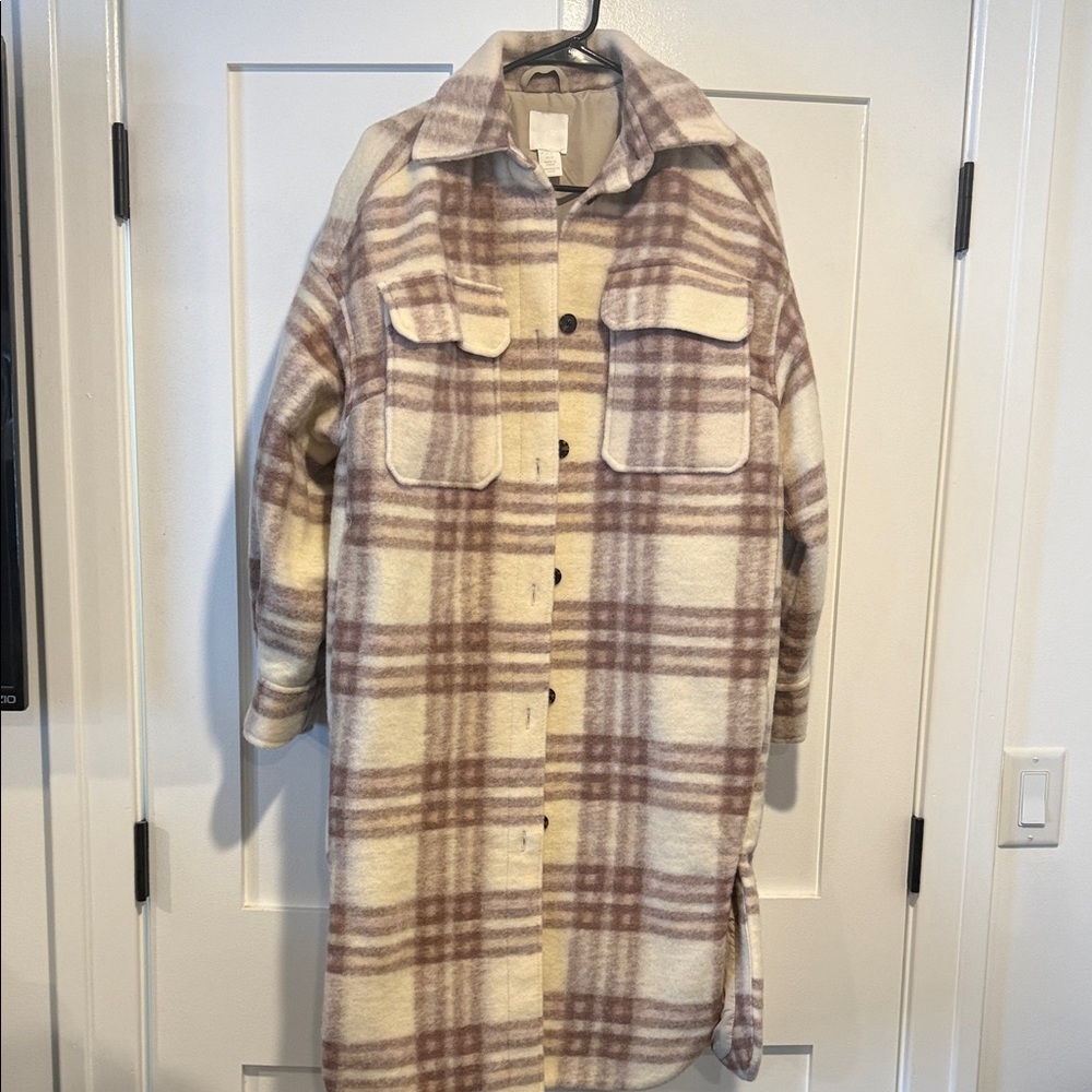 H&M Plaid Women's Jacket - Cream and Brown